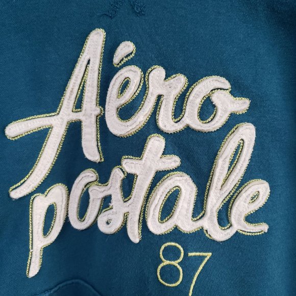 AEROPOSTALE Pullover Hoodie Sweatshirt Cozy Teal Blue Size LARGE - Picture 5 of 6